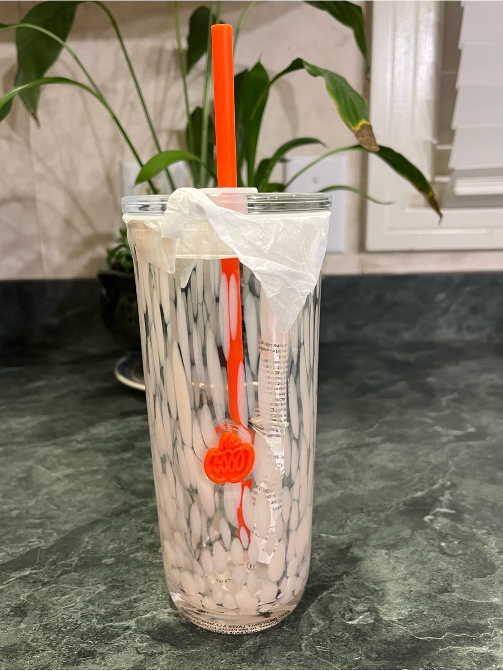 *NWT* Starbucks Pumpkin Spice Detail Glass Cold Cup with Matching Straw 16 oz